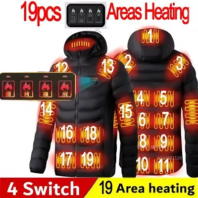 Winter Men 19 Areas Heated Jacket USB Outdoor Electric Heating Jackets Warm Coat • $46.99