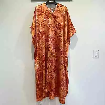 Luxell Intimates Orange Red Shimmer Cheetah Print Mumu Flowing Maxi Dress O/s • $30