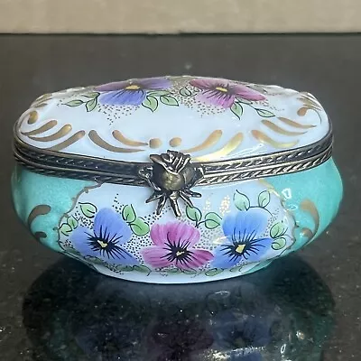 Vintage Limoges France Porcelain Peint Main Trinket Box Floral Flowers • $49.99