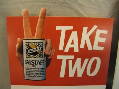 Pair Of NOS Vintage FALSTAFF Beer Signs  Take 2  Die-Cut Peace Sign 1960s Easel • $34.95