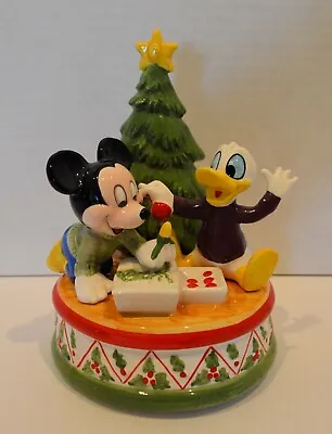 Schmid Disney Mickey & Donald Decorating Christmas Tree Music Box 1992 • $14