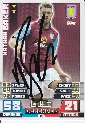 Nathan Baker Hand Signed Aston Villa Match Attax Card 14/15. • £2.99