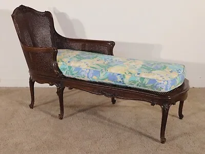 ANTIQUE 1940s French Louis XV Walnut & Cane Chaise Lounge • $1450