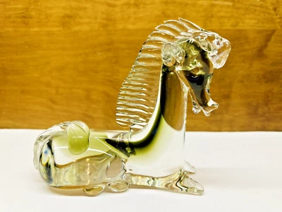 £46.41 • Buy Vintage Hand Blown Murano Clear & Green Glass Horse Lying Down Figurine 6  X 5 