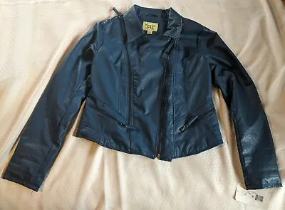 Maralyn & Me Vegan Blue Leather Moto Jacket Biker Rock Double Zipper - Sz Large • $20