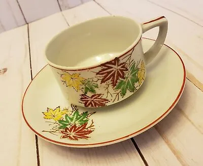 Vtg Made In Occupied Japan Autumn Leaf Pattern Porcelain Tea Cup Teacup Saucer • $29
