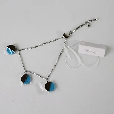 £25 • Buy Calvin Klein Slider Bracelet Silver Tone With Blue Stone New Unused - EHB