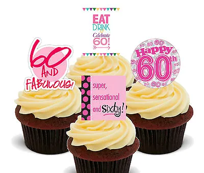 60th Birthday Female Edible Cupcake Toppers - Stand-up Cake Decorations Girl • £2.99