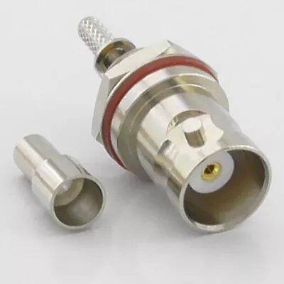 BNC Chassis Socket RG316 RG174 Bulkhead Female Cable Crimp Solder Window 50 Ohm • £4.49