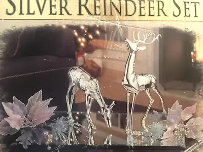 2001  Grandeur Noel Collector's Edition Silver Reindeer Set On Mirrored Base NOS • $129.95