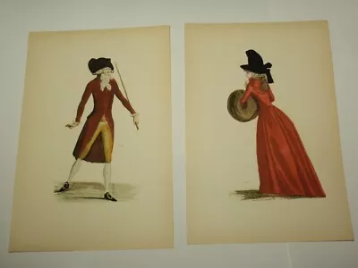 Vtg Edwardian Lady Gentleman Fashion Des Mode Hand Colored Prints By SZL Sidney • $45