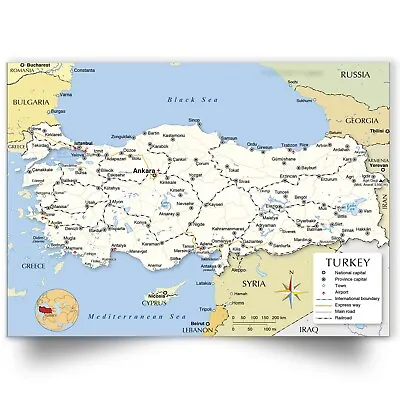 Map Of Turkey Poster Educational Wall Art Poster Print Tourism Poster - A5-A1 • £3.99