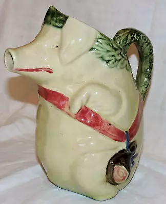 French  Majolica Pitcher Jug Pig With Ham Orchies France • $180