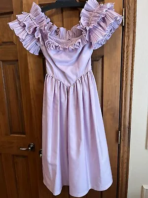 VTG 70s Princess Dress Sz 6 Lavender Purple Large Puff Sleeves Prom Party Midi S • $70