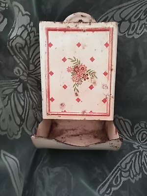 Antique VTG Tin Match Safe Box Holder Fireplace Kitchen Decor FLOWERS DIAMONDS • $18