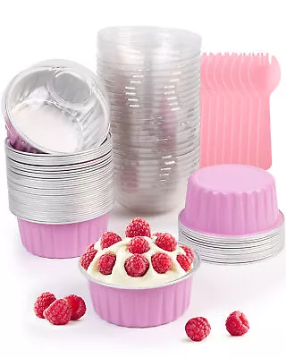 50 PACK Cupcake Liners With Dome Lids Mini Foil Baking Cups Muffin Liners Tin • $11.39