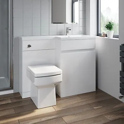Bathroom Vanity Unit Basin 1100 Mm Toilet Combined Furniture Right Hand RH White • £425.53