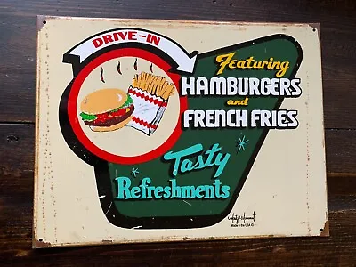 Vintage 15  X 11.5  DRIVE-IN TASTY REFRESHMENTS Marty Mummert Metal SIGN • $37