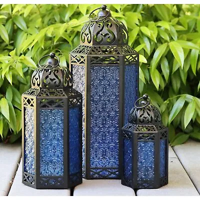 VELA LANTERNS Moroccan Candle Lantern Decorative Set Of 3 For Floor Ramadan ... • $121.22