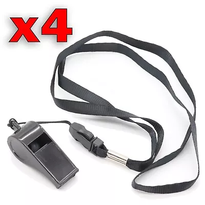 4 X Whistle Referee Football Sports School Rugby Quick Release Lanyard Neckstrap • £2.99