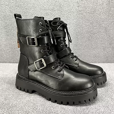 Sincerely Jules Combat Boots Womens Size 7.5 M Black Peyton Leather Zipper • $73.09