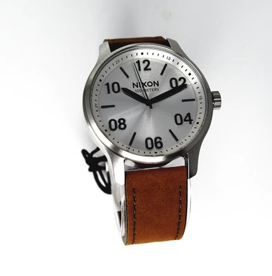 £89 • Buy Nixon Men's Watch Brown Patrol Leather Silver Dial A1243-1113-00