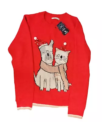 Tu Uk 12 Christmas Jumper Dog Cat Red Knitted New • $18.59