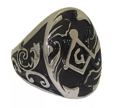 £36.43 • Buy Masonic Ring Jet Black Epoxy Freemason Mens Stainless Steel Mason Jewelry NWT