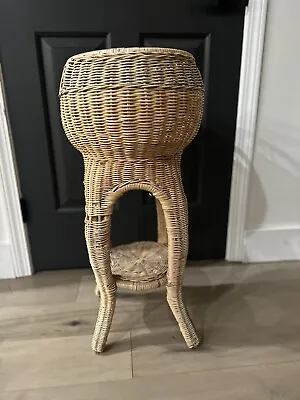 Vintage Wicker Rattan Bentwood Bamboo Side Table Plant Stand Boho Hippie 70s • $129.95