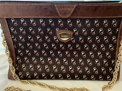 $214 • Buy Authentic Vintage Gucci Horsebit GG  Clutch/Pouch Bag Brown Canvas & Leather