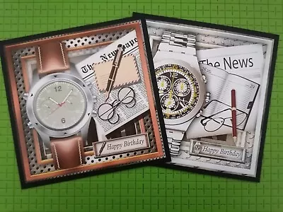 £1 • Buy Handmade Mens Watch Fashion Card Topper Male Birthday Silver Black Classic Male