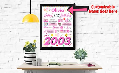 21st Birthday Present 2003 Gift The Year You Were Born Poster| Personalised 21 • £4.95