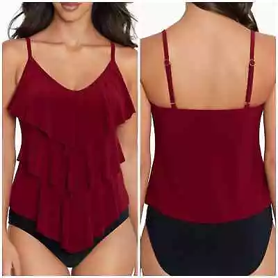 Magicsuit NWT Rita Tankini Top Merlot Size 16 Tiered Ruffle V-Neck Adjustable • $100