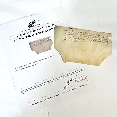 Authentic 1600’s French Vellum Manuscript Document With COA - 17th Century - V • $49.95
