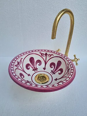 Moroccan Ceramic Sink Bowl Crafted Drop In Vessel Washbasin Round Vessel Sink • $92