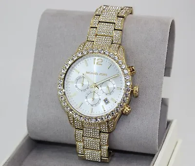 New Authentic Michael Kors Layton Gold Crystals Glytz Pave Mk6941 Women's Watch • $229.99