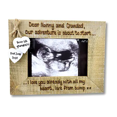 Baby Scan Picture Grandparents | Personalised Driftwood Photo Frame Nan Grandad • £14.39