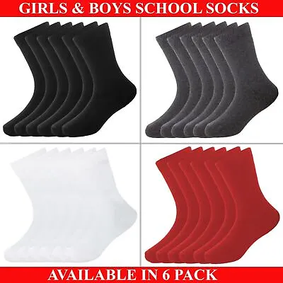 £4.69 • Buy Girls Boys Kids Plain Socks School Uniform Cotton Childrens Ankle Sock 6 Pairs