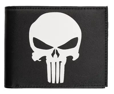 Punisher Marvel Comics White Skull Logo On Black Bi-Fold Wallet • $19.99