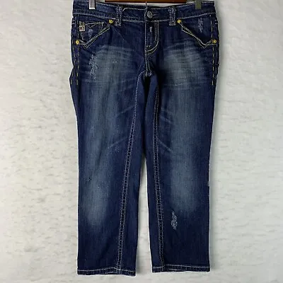 MEK Denim Buckle Womens 27 Ohio Capri Jeans Heavy Stitch Flap Pockets Low Rise • $15