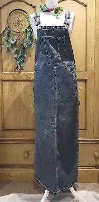 £13.50 • Buy Blue Image Denim Cotton Maxi Long Bib N Brace Dungaree Dress Size Medium 