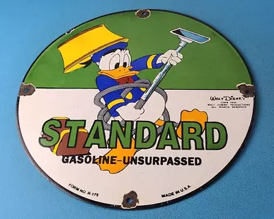 Vintage Standard Gasoline Sign - Gas Oil Pump Plate Porcelain Walt Disney Sign • $142.37