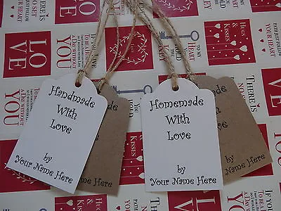 Small Personalised Handmade Homemade With Love Strung Tags Labels Curley Font • £4.75