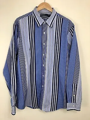 $40 • Buy Polo Ralph Lauren Mens Button Up Blue Striped Dress Shirt - Size XXL
