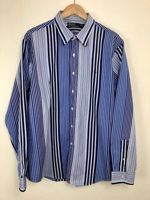 $40 • Buy Polo Ralph Lauren Mens Button Up Blue Striped Dress Shirt - Size XXL