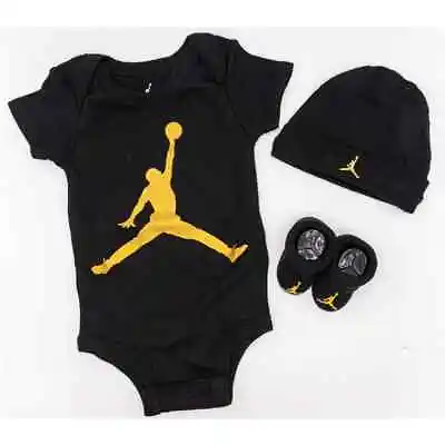 $27.51 • Buy 3 Piece Nike Jordan Baby Boys Outfit 6-12 Months Bodysuit Booties Gold Gift