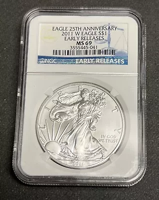 2011-W NGC MS69 Early Releases American Silver Eagle Dollar 25th Anniversary $1 • $31