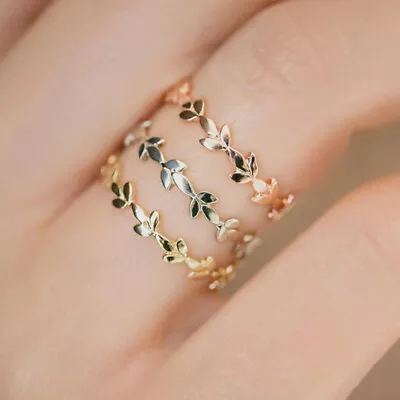 Leaf Shape Ring Women Simple 925 SilverRose GoldGold Jewelry Sz 6-10 • $2.10