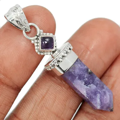 Natural Purple Lepidolite & Amethyst 925 Sterling Silver Pendant SY12 CP36113 • $14.99