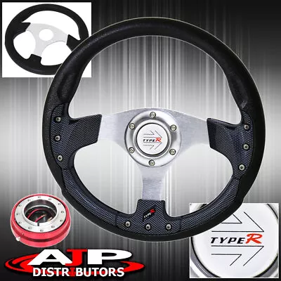 Type-R Carbon Fiber Inner Trim Look Steering Wheel + Red Slim Quick Release • $50.99
